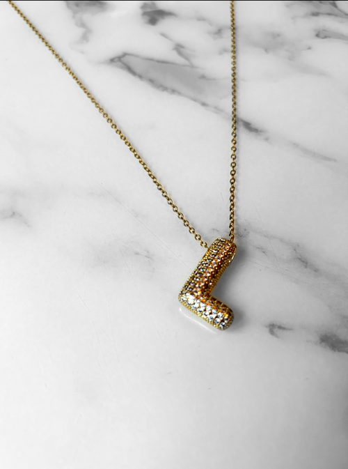 Pave Bubble Initial Letter Necklace