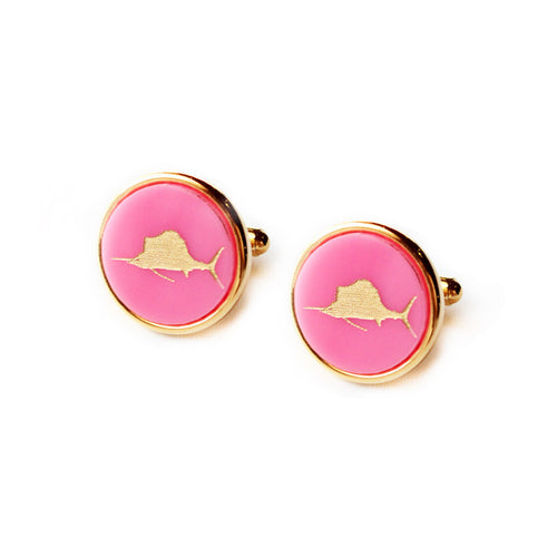 I found this at #moonandlola! - Eden Round Cuff Links Hot Pink with Gold Swordfish