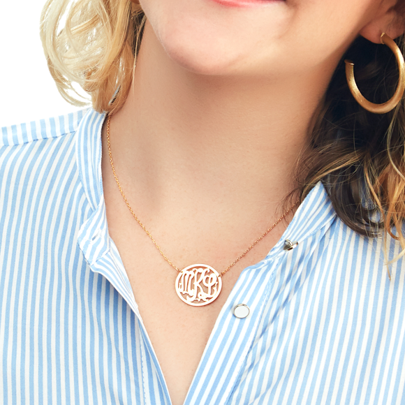 Vineyard Round Monogram Pendant Necklace - by Moon and Lola – Blue